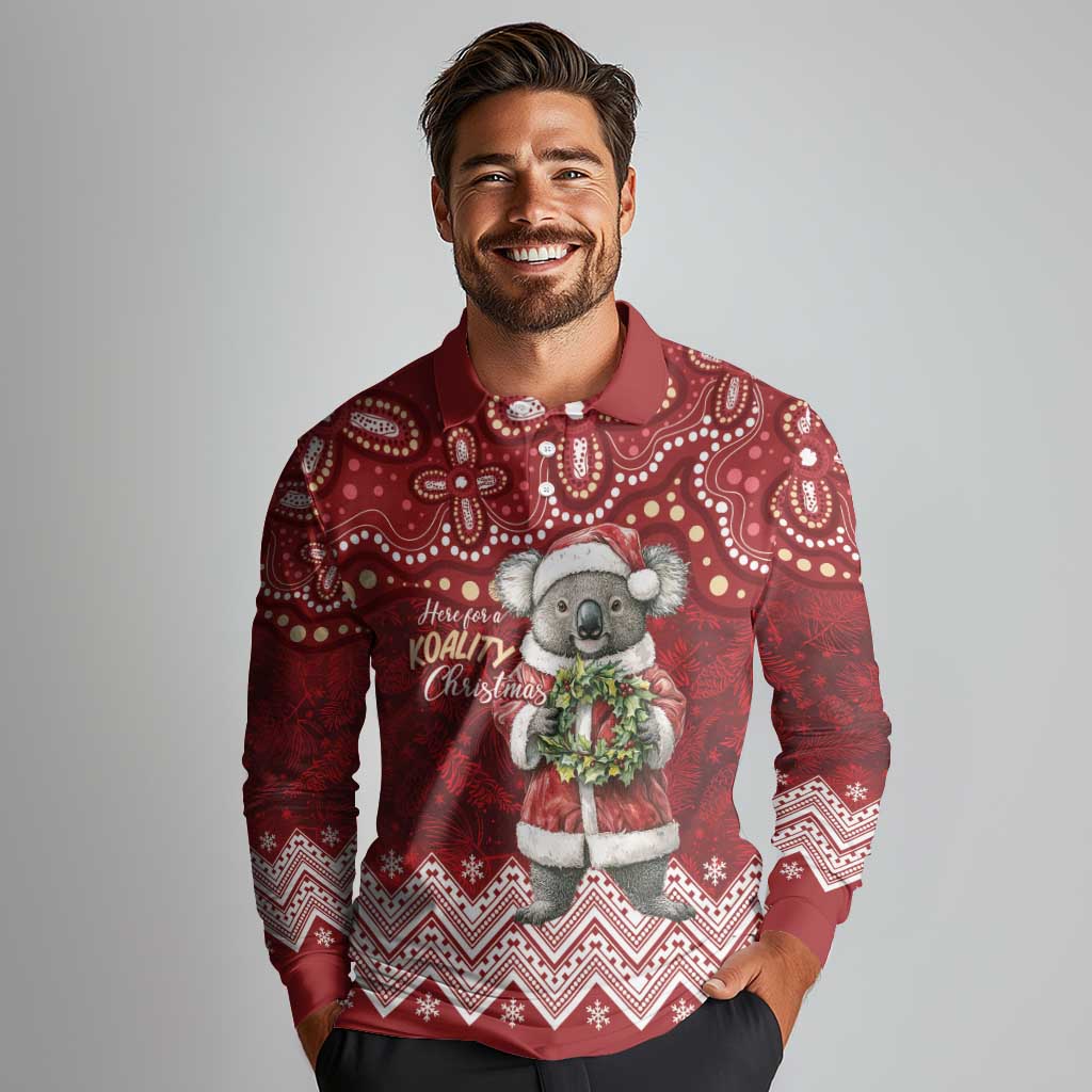 Here For A Koality Xmas Australia Abogirinal Long Sleeve Polo Shirt Santa Koala - Aussie Hoodie