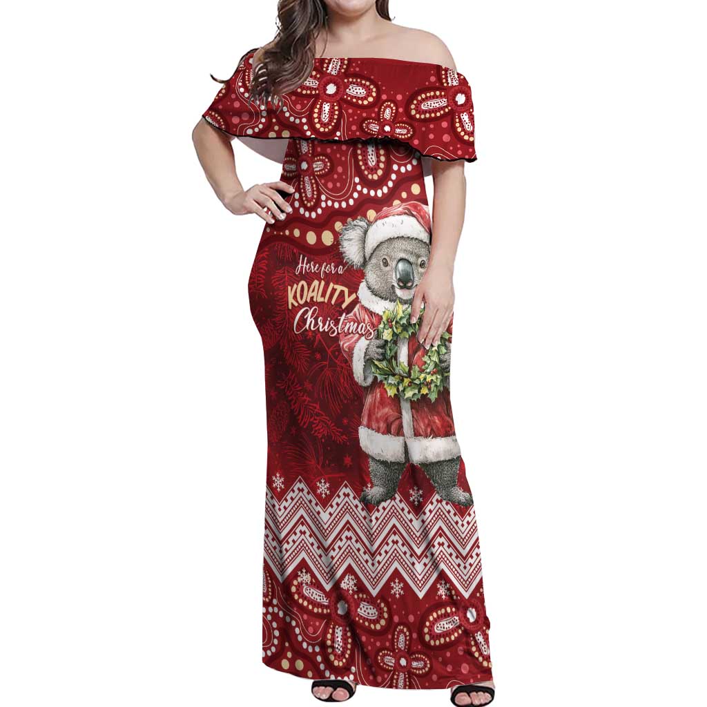 Here For A Koality Xmas Australia Abogirinal Off Shoulder Maxi Dress Santa Koala - Aussie Hoodie