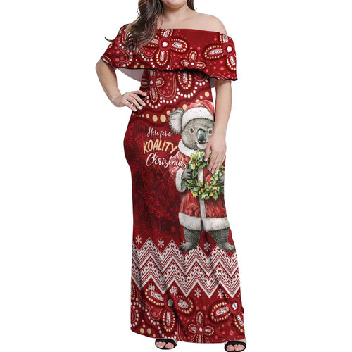 Here For A Koality Xmas Australia Abogirinal Off Shoulder Maxi Dress Santa Koala - Aussie Hoodie