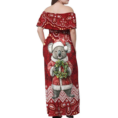 Here For A Koality Xmas Australia Abogirinal Off Shoulder Maxi Dress Santa Koala - Aussie Hoodie