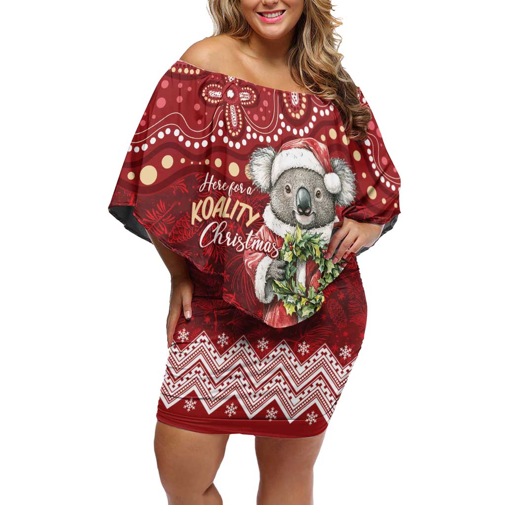 Here For A Koality Xmas Australia Abogirinal Off Shoulder Short Dress Santa Koala - Aussie Hoodie