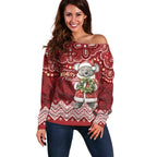 Here For A Koality Xmas Australia Abogirinal Off Shoulder Sweater Santa Koala - Aussie Hoodie