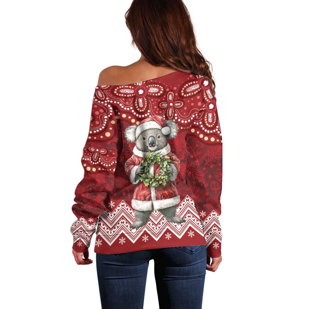 Here For A Koality Xmas Australia Abogirinal Off Shoulder Sweater Santa Koala - Aussie Hoodie