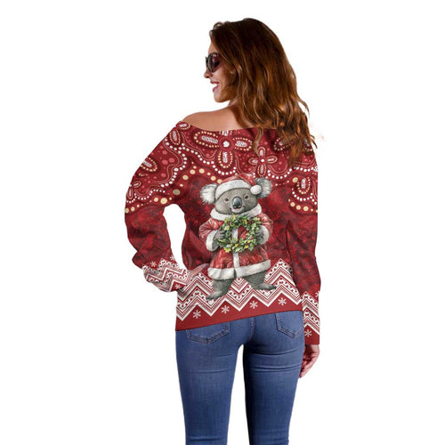 Here For A Koality Xmas Australia Abogirinal Off Shoulder Sweater Santa Koala - Aussie Hoodie