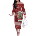 Here For A Koality Xmas Australia Abogirinal Off The Shoulder Long Sleeve Dress Santa Koala - Aussie Hoodie