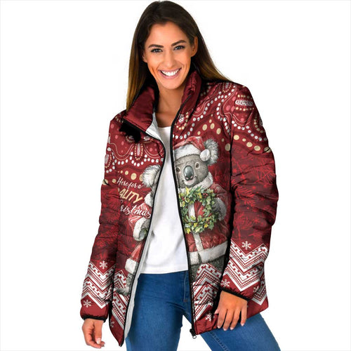 Here For A Koality Xmas Australia Abogirinal Padded Jacket Santa Koala - Aussie Hoodie