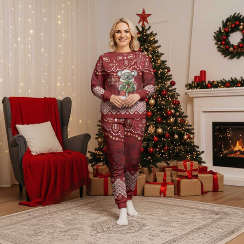 Here For A Koality Xmas Australia Abogirinal Christmas Pajama Set Santa Koala - Aussie Hoodie