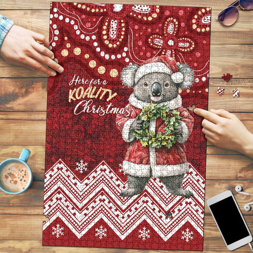 Here For A Koality Xmas Australia Abogirinal Puzzle Santa Koala - Aussie Hoodie