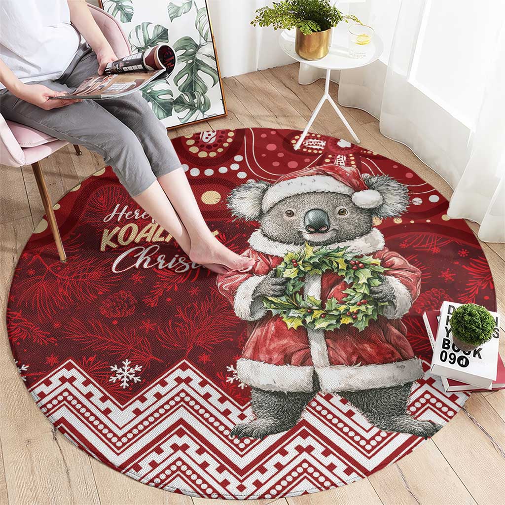 Here For A Koality Xmas Australia Abogirinal Round Carpet Santa Koala - Aussie Hoodie