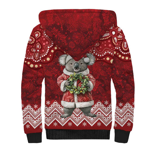 Here For A Koality Xmas Australia Abogirinal Sherpa Hoodie Santa Koala - Aussie Hoodie
