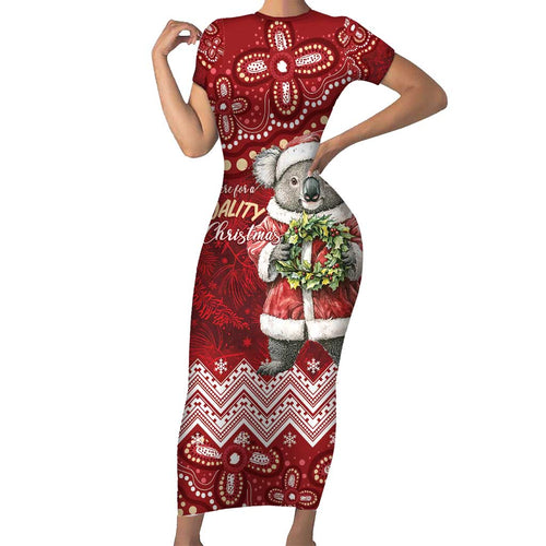 Here For A Koality Xmas Australia Abogirinal Short Sleeve Bodycon Dress Santa Koala - Aussie Hoodie