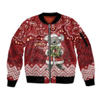 Here For A Koality Xmas Australia Abogirinal Sleeve Zip Bomber Jacket Santa Koala - Aussie Hoodie
