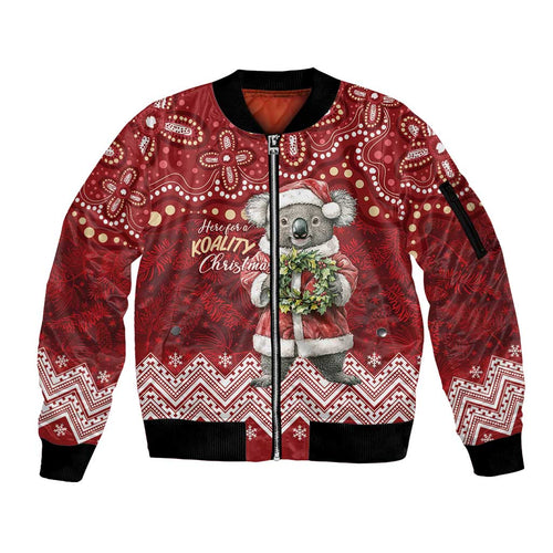 Here For A Koality Xmas Australia Abogirinal Sleeve Zip Bomber Jacket Santa Koala - Aussie Hoodie