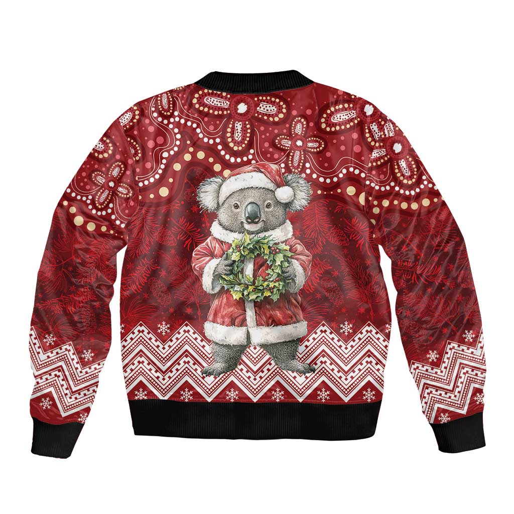 Here For A Koality Xmas Australia Abogirinal Sleeve Zip Bomber Jacket Santa Koala - Aussie Hoodie