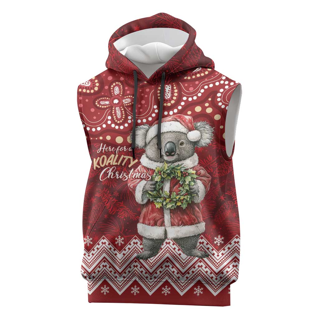 Here For A Koality Xmas Australia Abogirinal Sleeveless Hoodie Santa Koala - Aussie Hoodie