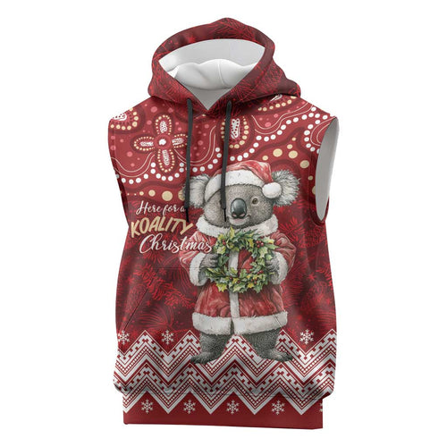 Here For A Koality Xmas Australia Abogirinal Sleeveless Hoodie Santa Koala - Aussie Hoodie
