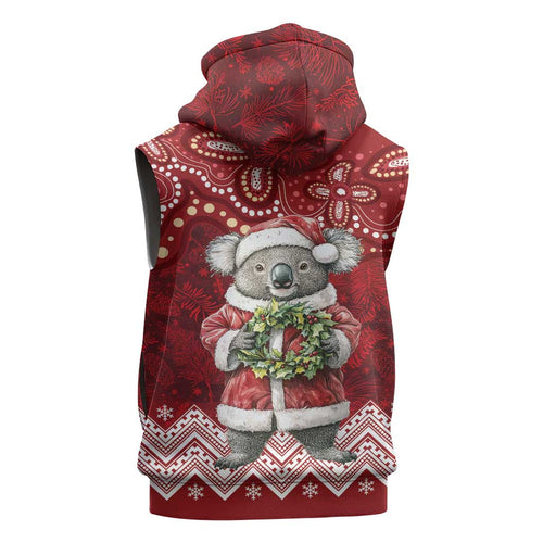 Here For A Koality Xmas Australia Abogirinal Sleeveless Hoodie Santa Koala - Aussie Hoodie