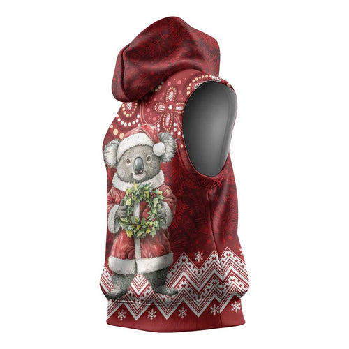 Here For A Koality Xmas Australia Abogirinal Sleeveless Hoodie Santa Koala - Aussie Hoodie