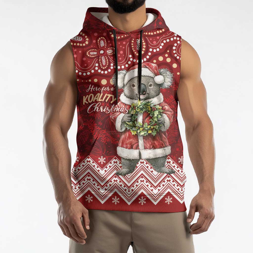 Here For A Koality Xmas Australia Abogirinal Sleeveless Hoodie Santa Koala - Aussie Hoodie