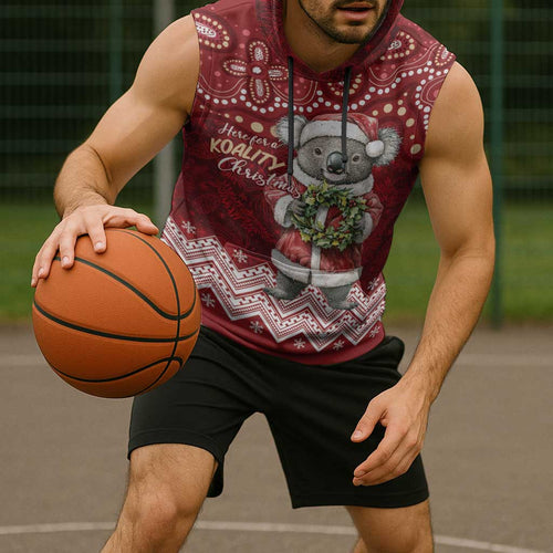 Here For A Koality Xmas Australia Abogirinal Sleeveless Hoodie Santa Koala - Aussie Hoodie