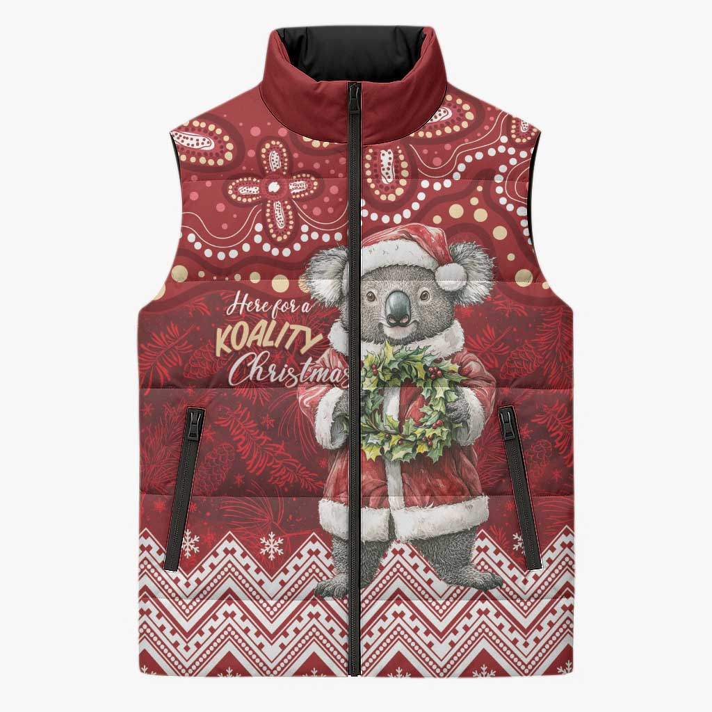 Here For A Koality Xmas Australia Abogirinal Sleeveless Puffer Jacket Santa Koala - Aussie Hoodie