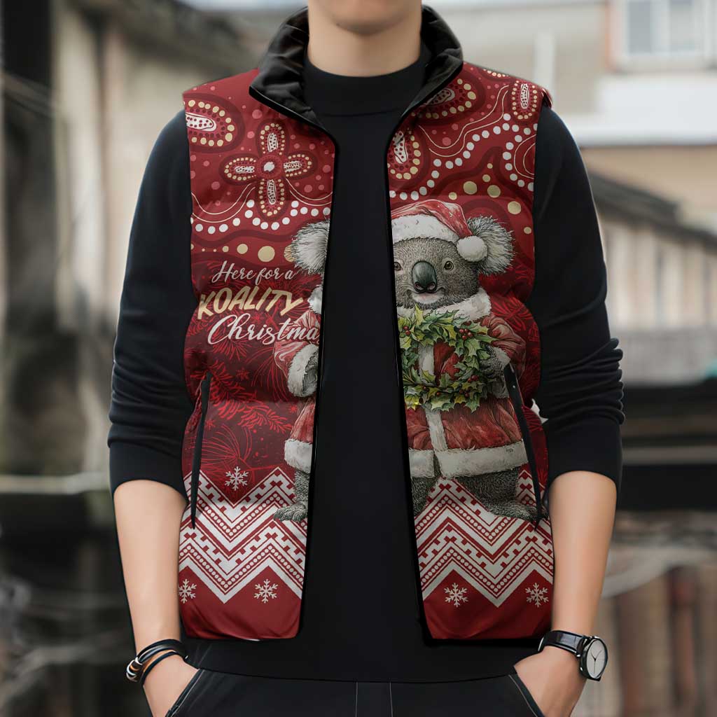 Here For A Koality Xmas Australia Abogirinal Sleeveless Puffer Jacket Santa Koala - Aussie Hoodie