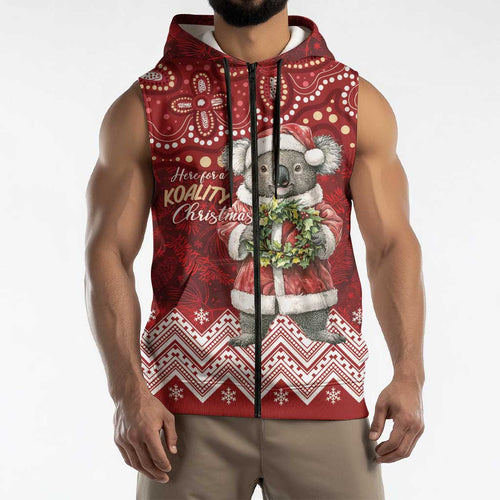 Here For A Koality Xmas Australia Abogirinal Sleeveless Zip Hoodie Santa Koala LT7