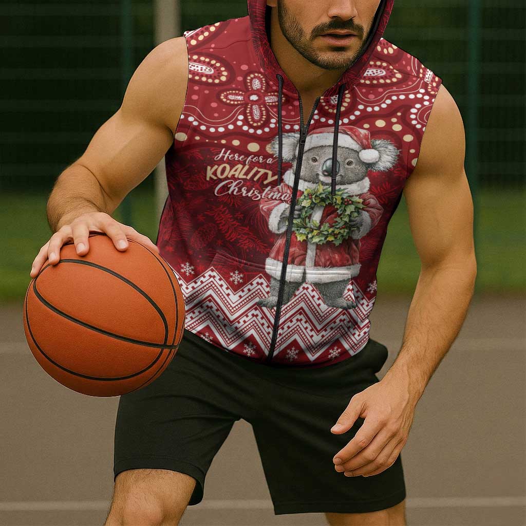 Here For A Koality Xmas Australia Abogirinal Sleeveless Zip Hoodie Santa Koala LT7