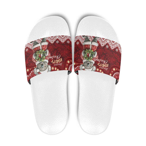 Here For A Koality Xmas Australia Abogirinal Slide Sandals Santa Koala - Aussie Hoodie