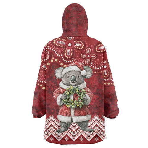 Here For A Koality Xmas Australia Abogirinal Wearable Blanket Hoodie Santa Koala - Aussie Hoodie
