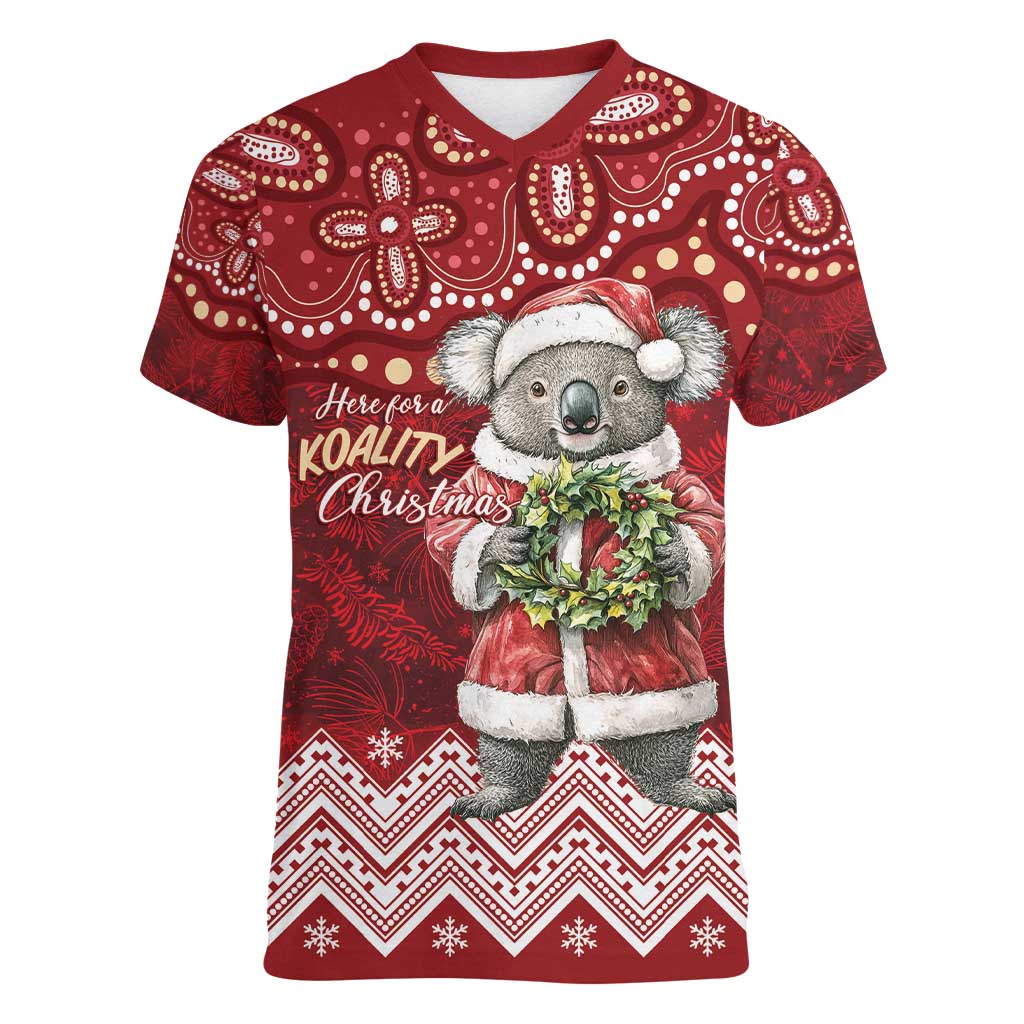 Here For A Koality Xmas Australia Abogirinal Women V-Neck T-Shirt Santa Koala - Aussie Hoodie