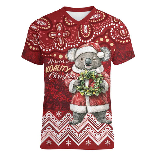 Here For A Koality Xmas Australia Abogirinal Women V-Neck T-Shirt Santa Koala - Aussie Hoodie