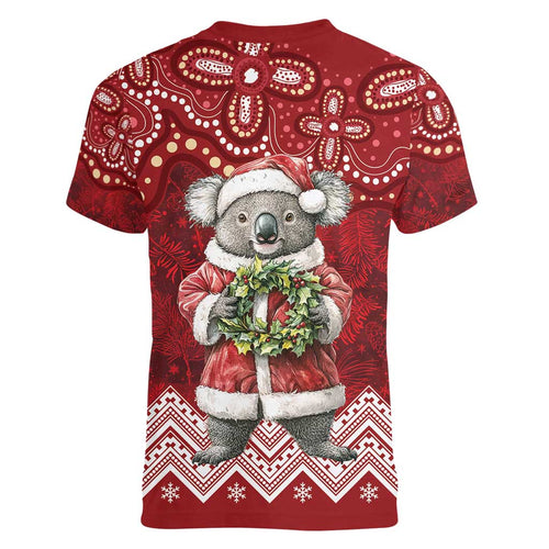 Here For A Koality Xmas Australia Abogirinal Women V-Neck T-Shirt Santa Koala - Aussie Hoodie