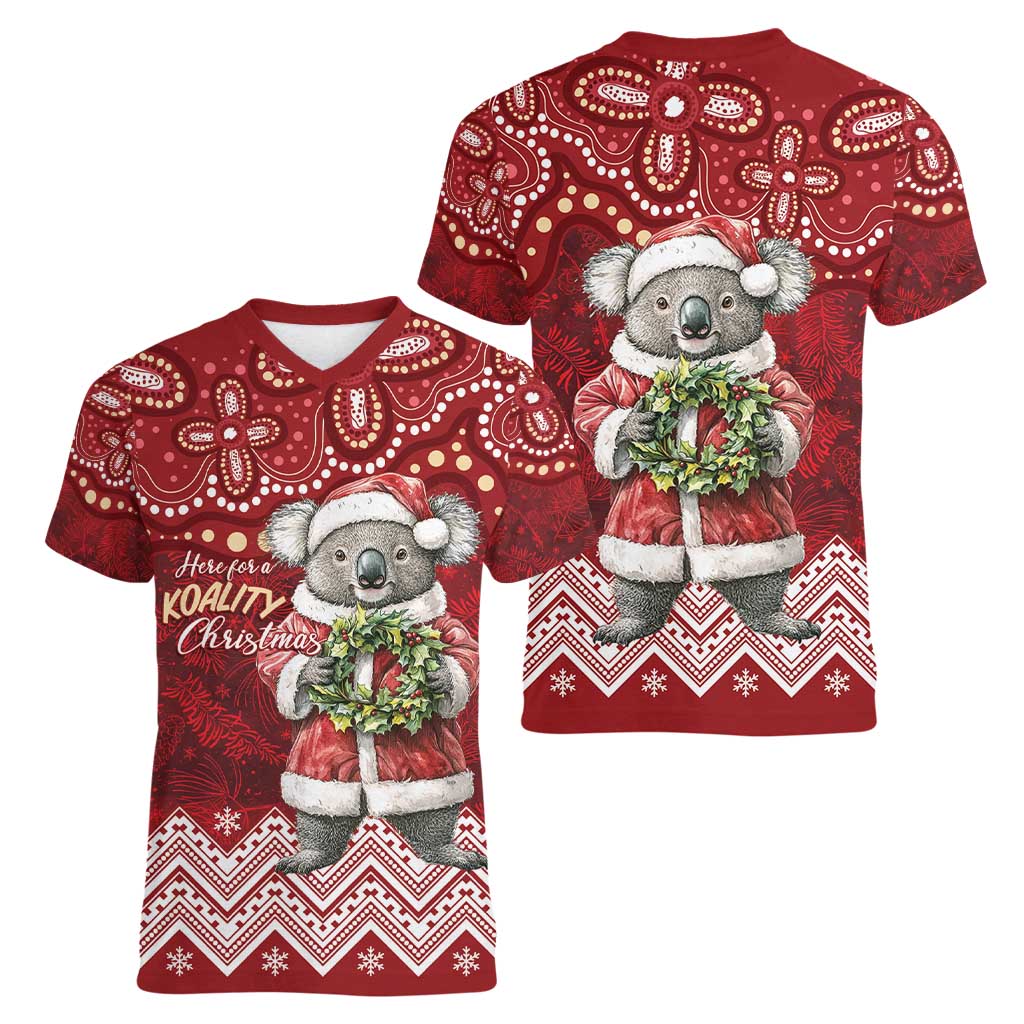 Here For A Koality Xmas Australia Abogirinal Women V-Neck T-Shirt Santa Koala - Aussie Hoodie