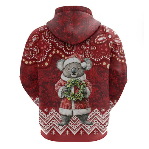 Here For A Koality Xmas Australia Abogirinal Zip Hoodie Santa Koala - Aussie Hoodie
