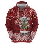 Here For A Koality Xmas Australia Abogirinal Zip Hoodie Santa Koala - Aussie Hoodie