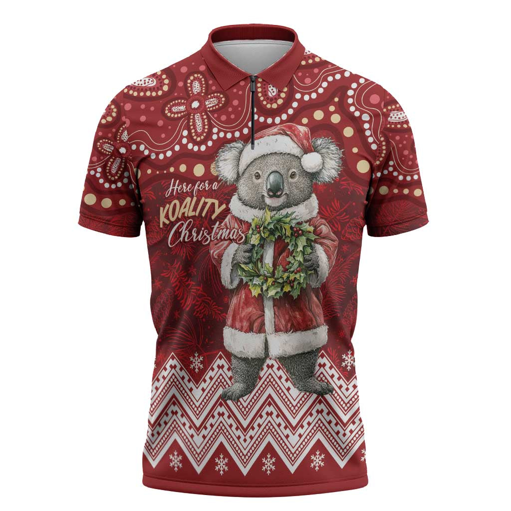 Here For A Koality Xmas Australia Abogirinal Zipper Polo Shirt Santa Koala - Aussie Hoodie