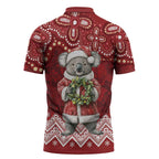 Here For A Koality Xmas Australia Abogirinal Zipper Polo Shirt Santa Koala - Aussie Hoodie