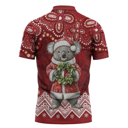 Here For A Koality Xmas Australia Abogirinal Zipper Polo Shirt Santa Koala - Aussie Hoodie