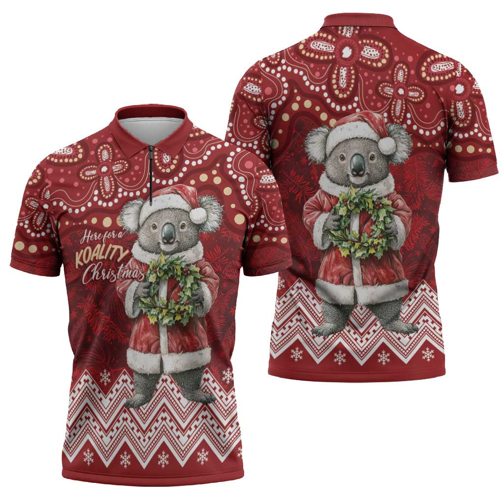 Here For A Koality Xmas Australia Abogirinal Zipper Polo Shirt Santa Koala - Aussie Hoodie