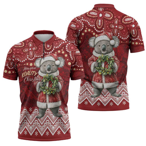 Here For A Koality Xmas Australia Abogirinal Zipper Polo Shirt Santa Koala - Aussie Hoodie