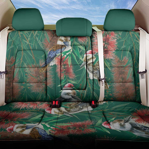 Australia Christmas Back Car Seat Cover Kookaburra Santa on Callistemon - Forest Green
