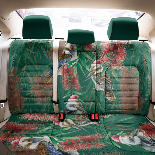 Australia Christmas Back Car Seat Cover Kookaburra Santa on Callistemon - Forest Green