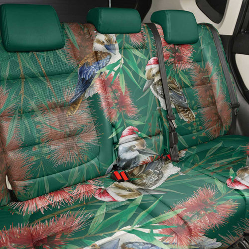 Australia Christmas Back Car Seat Cover Kookaburra Santa on Callistemon - Forest Green
