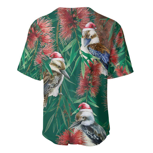 Australia Christmas Baseball Jersey Kookaburra Santa on Callistemon - Forest Green