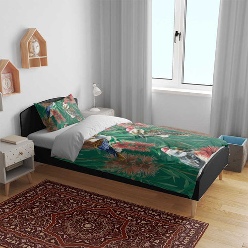 Australia Christmas Bedding Set Kookaburra Santa on Callistemon - Forest Green
