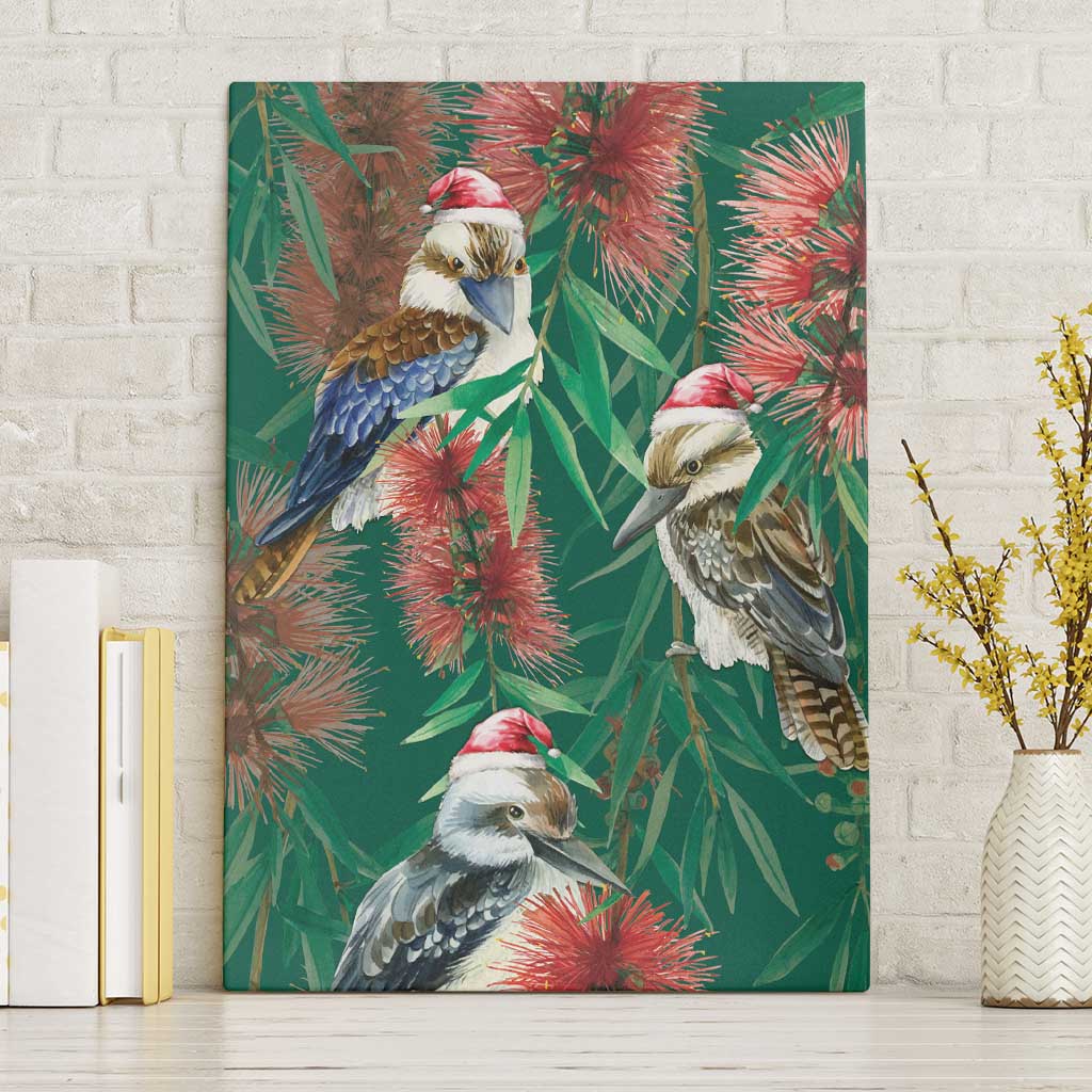 Australia Christmas Canvas Wall Art Kookaburra Santa on Callistemon - Forest Green