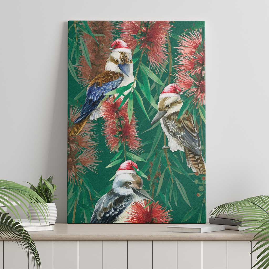 Australia Christmas Canvas Wall Art Kookaburra Santa on Callistemon - Forest Green