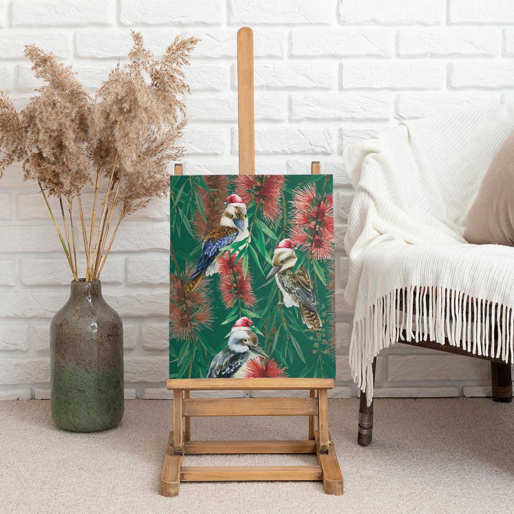 Australia Christmas Canvas Wall Art Kookaburra Santa on Callistemon - Forest Green