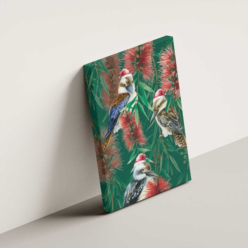 Australia Christmas Canvas Wall Art Kookaburra Santa on Callistemon - Forest Green